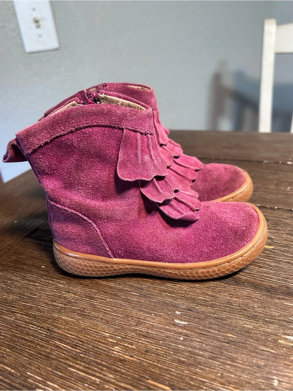 Livie & Luca suede ruffled boots size 6
